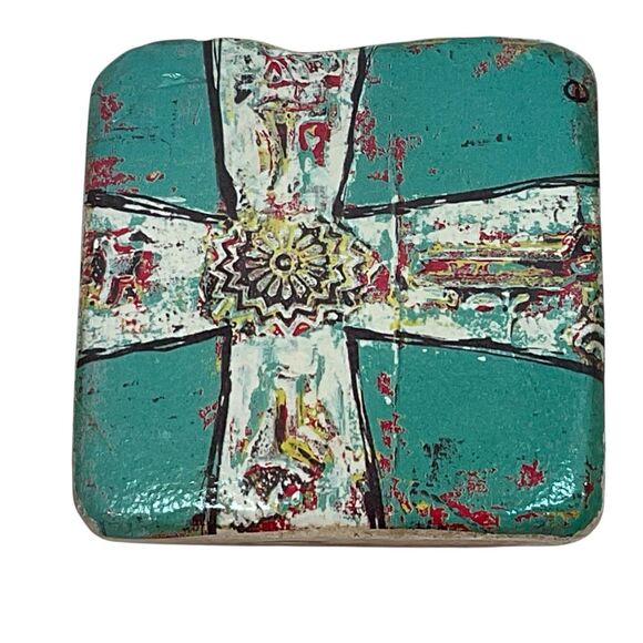 Handcrafted Coaster Set Whimsical 4"x4" Emily Little - Little e Studio W Holder - Picture 8 of 14